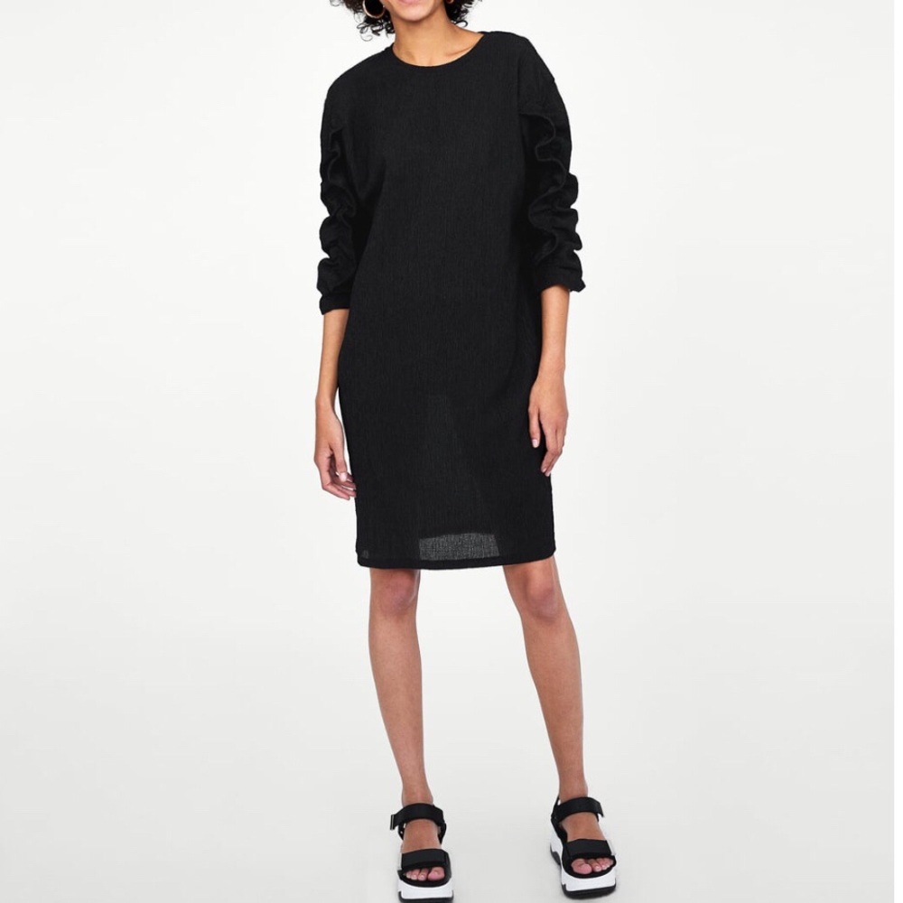 Zara Trafaluc Textured Dress with Ruffle Sleeves